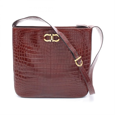 Salvatore Ferragamo Gancini Shoulder Bag leather Brown Used Women