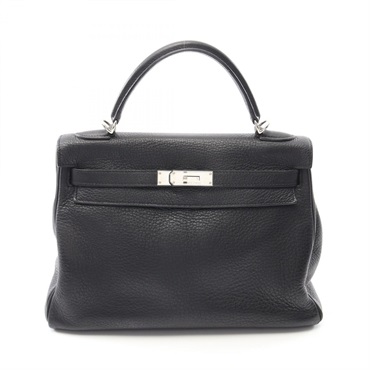 HERMES Kelly 32 Hand shoulder bag K Inside stitched Taurillon Clemence Black SHW