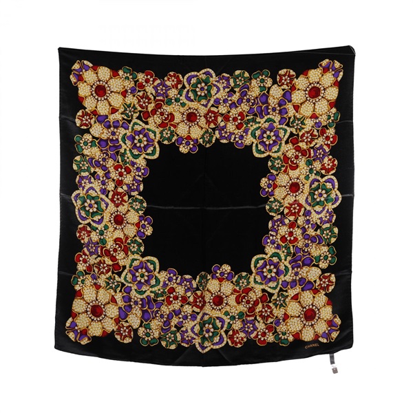 CHANEL Scarf silk Black Multicolor Used Women CC COCO
