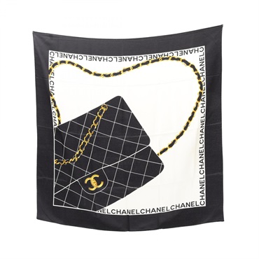 CHANEL Matelasse Scarf silk White Black Yellow Used Women COCO CC