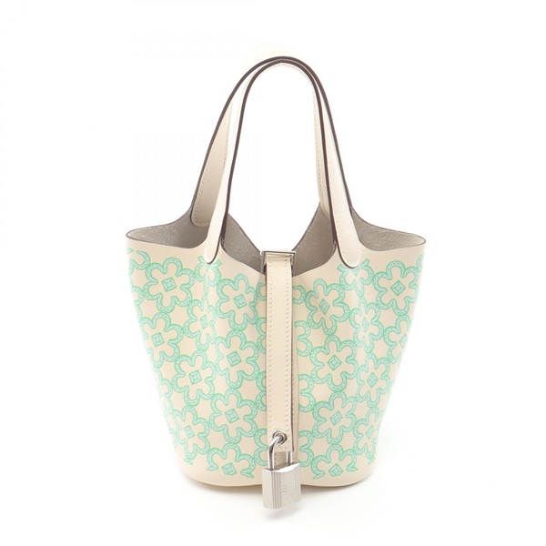 HERMES Picotin Lock Micro Lucky Daisy Hand bag U Swift Nata Blanc SHW