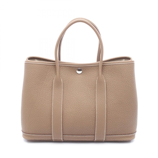 HERMES Garden party TPM Tote Bag Negonda leathe Brown Etoupe Grey Used K SHW