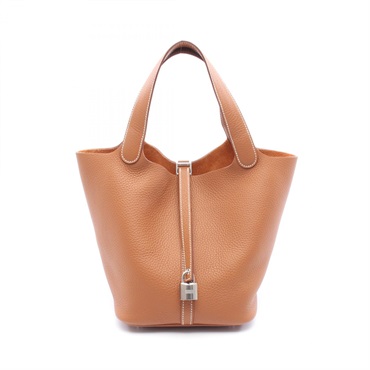 HERMES Picotin Lock MM Hand bag K Taurillon Clemence Gold SHW