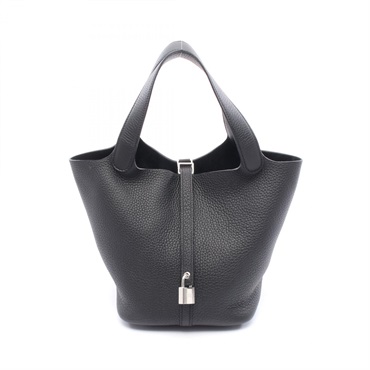 HERMES Picotin Lock MM Hand tote bag W Taurillon Clemence Black Used SHW