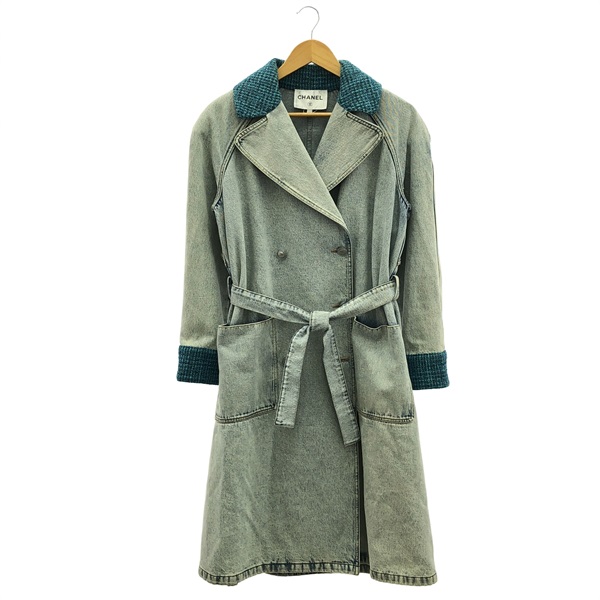 CHANEL Denim trench coat P72344V denim Blue Used Women size 34 CC Coco