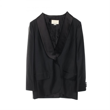 GUCCI Tailored Blazer Jacket 577264 Wool Mohair Silk Black Size 42 Used Women