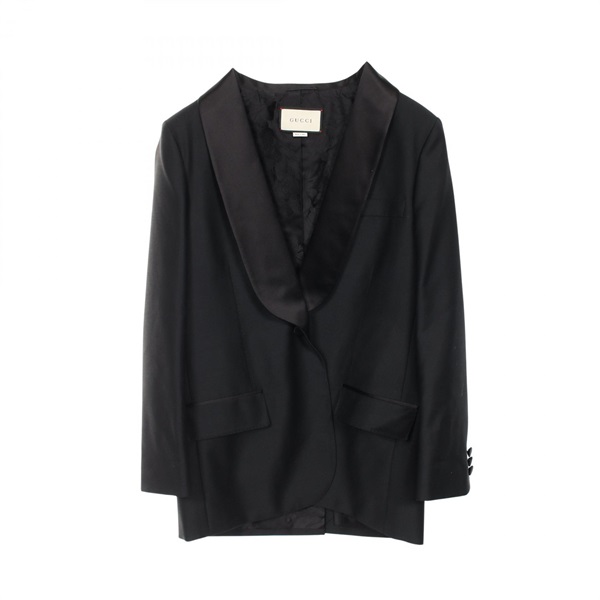 GUCCI Tailored Blazer Jacket 577264 Wool Mohair Silk Black Size 42 Used Women