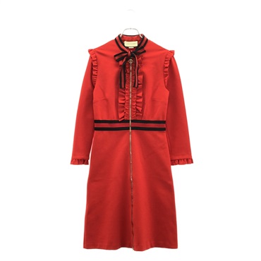 GUCCI Long-sleeve Bow Tie Dress 457032 Rayon Polyester Red Size L Used Women