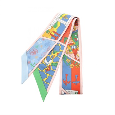 HERMES Twilly FACTORY SUITE Scarf silk Pink Blue Red Multicolor Used Women