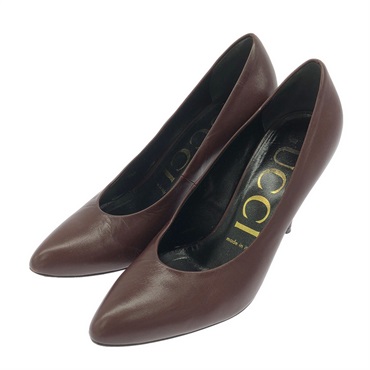 GUCCI Pumps Heels Leather Red Used #37 Heel Height 9.5cm Women