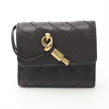BOTTEGA VENETA Intrecciato Tri-fold Wallet Purse 741496 Leather Brown Used Women