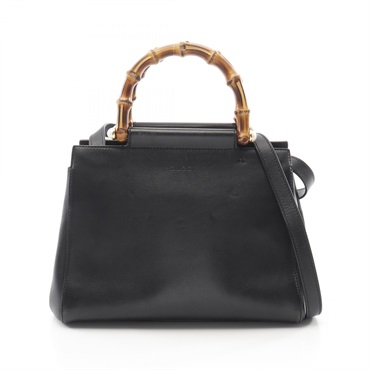 GUCCI Nymphaea Bamboo Crossbody Shoulder Handbag 453767 Leather Black Used Women