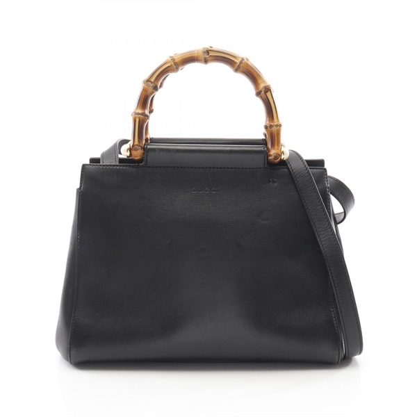 GUCCI Nymphaea Bamboo Crossbody Shoulder Handbag 453767 Leather Black Used Women