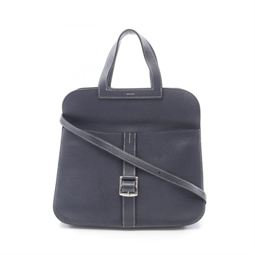 HERMES Halzan 31 Crossbody Handbag C Taurillon Clemence Leather Blue Nuit SHW