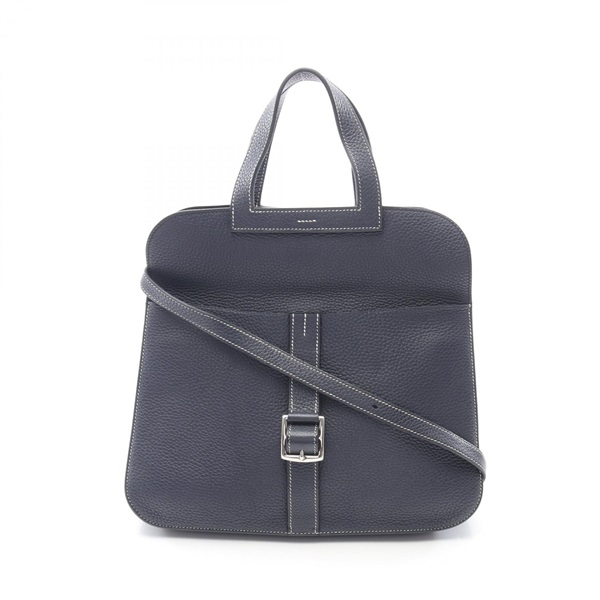 HERMES Halzan 31 Crossbody Handbag C Taurillon Clemence Leather Blue Nuit SHW