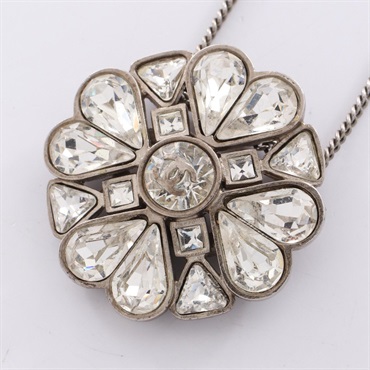 CHANEL Clover COCO Mark Necklace Stainless Steel crystal Used pendant women
