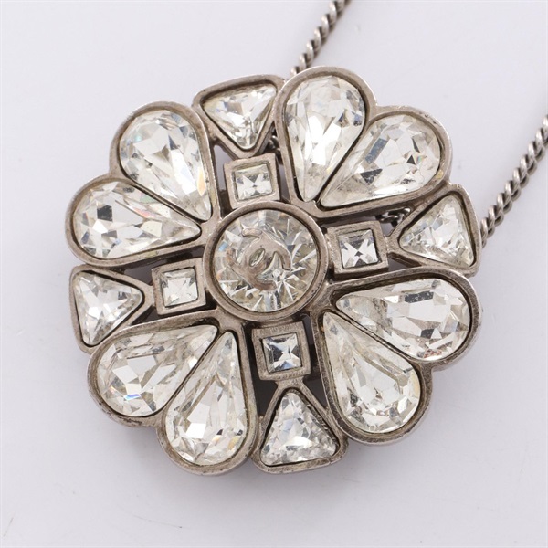 CHANEL Clover COCO Mark Necklace Stainless Steel crystal Used pendant women