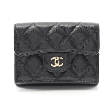 CHANEL Classic Small Flap Tri-fold Wallet Matelasse AP0230 Calfskin BK GHW Used