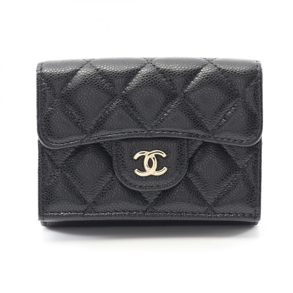 CHANEL Classic Small Flap Tri-fold Wallet Matelasse AP0230 Calfskin BK GHW Used