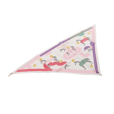 HERMES Triangle 70 GARDE ROBE POP Scarf silk White Multicolor Used Women