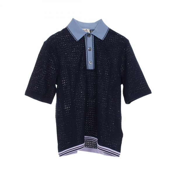 HERMES Polo shirt short sleeve H557360HA cotton Navy Blue mens #S