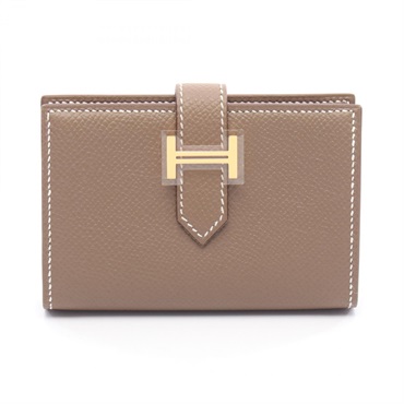 HERMES Bearn mini Card Case wallet W Epsom leather Etoupe Grey Women GHW