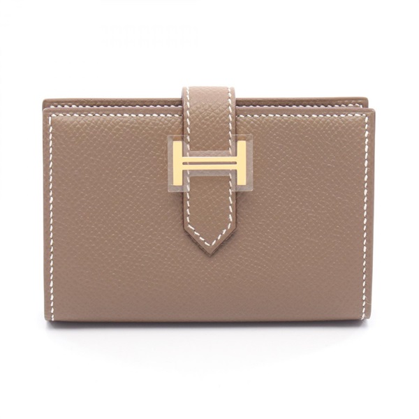 HERMES Bearn mini Card Case wallet W Epsom leather Etoupe Grey Women GHW