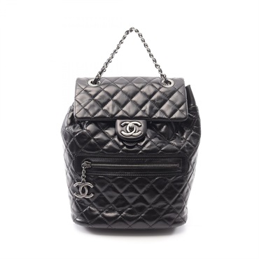 CHANEL Matelasse Rucksack Backpack Lambskin sheep leather Black Used Women CC