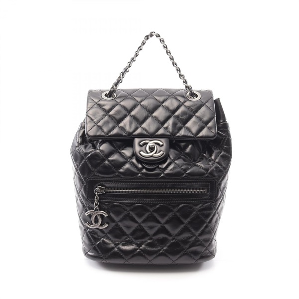 CHANEL Matelasse Rucksack Backpack Lambskin sheep leather Black Used Women CC