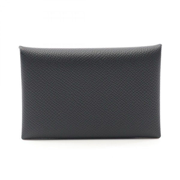 HERMES Calvi Coin Purse Wallet B Epsom Leather Black SHW Used Women