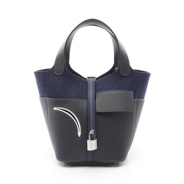 HERMES Picotin Lock PM Go Team Handbag W Swift Feutre Caban blue nuit SHW