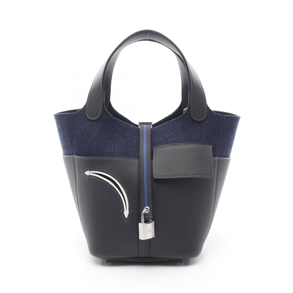 HERMES Picotin Lock PM Go Team Handbag W Swift Feutre Caban blue nuit SHW