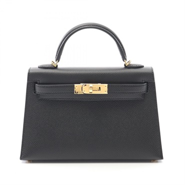 HERMES Mini Kelly 2 Shoulder Handbag W Epsom leather Noir Black Women GHW