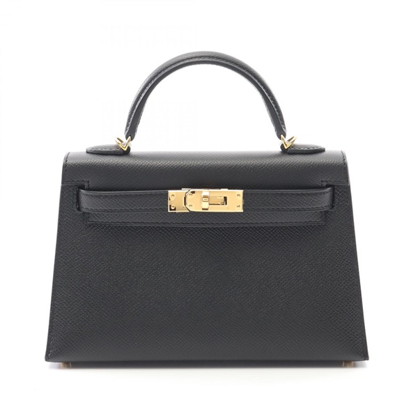 HERMES Mini Kelly 2 Shoulder Handbag W Epsom leather Noir Black Women GHW
