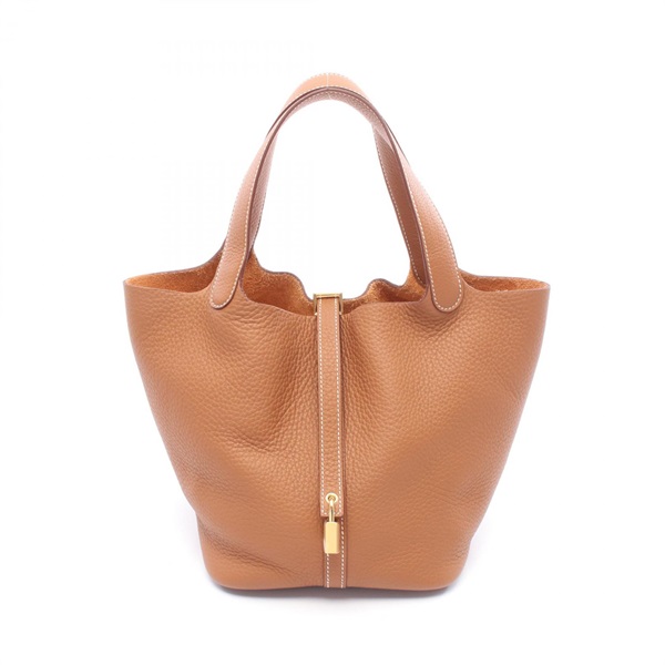HERMES Picotin Lock MM Handbag Clemence leather Brown Gold Used Women K GHW