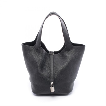 HERMES Picotin Lock MM Handbag Clemence leather Black Used Women K SHW