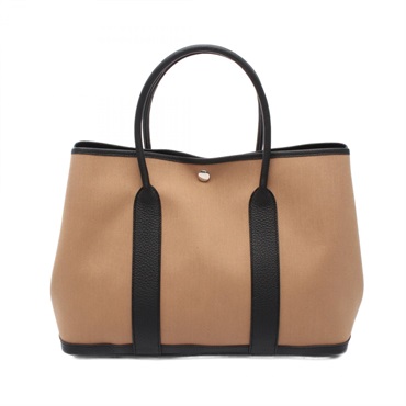 HERMES Garden Party PM Tote Bag W Toile Military Negonda Brown Black Used SHW