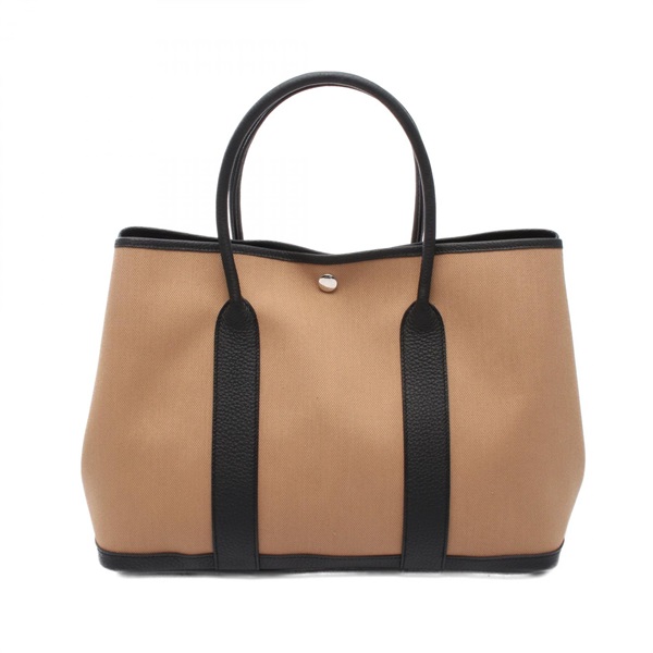 HERMES Garden Party PM Tote Bag W Toile Military Negonda Brown Black Used SHW