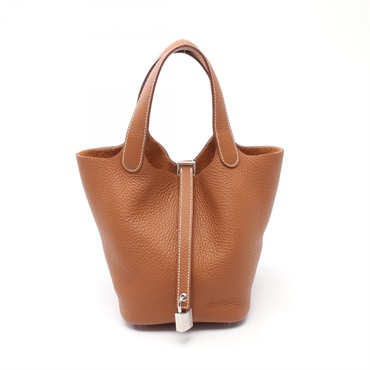 HERMES Picotin Lock PM tote Handbag K Taurillon Clemence Brown Gold Women SHW