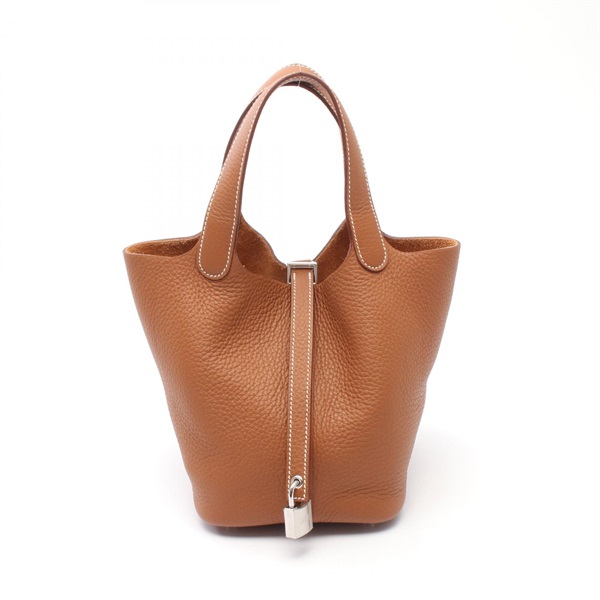 HERMES Picotin Lock PM tote Handbag K Taurillon Clemence Brown Gold Women SHW