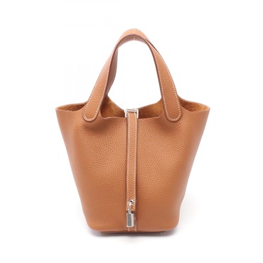 HERMES Picotin Lock PM tote Handbag K Taurillon Clemence Brown Gold Women SHW