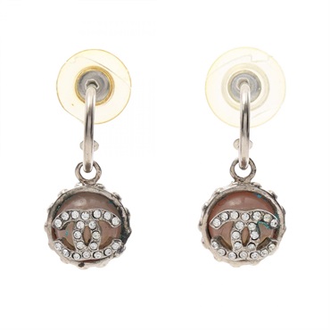 CHANEL COCO Mark Pierced earrings Stainless Steel Rhinestone pink Used women CC