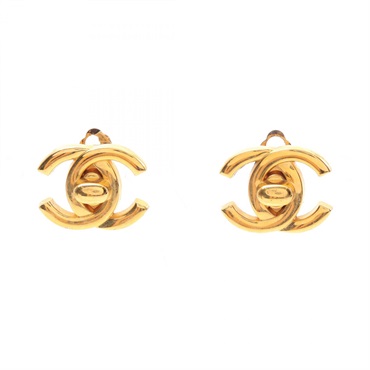 CHANEL COCO Mark Clip-on Earrings Gold Plated Used women CC