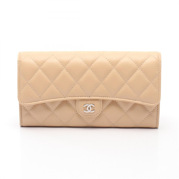 CHANEL Classic Long Flap Wallet Matelasse AP0241 leather Beige Used Women SHW CC