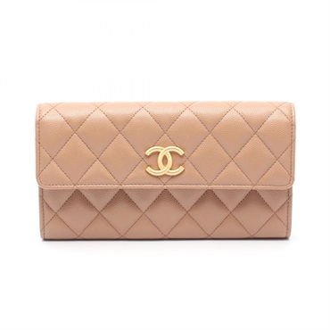CHANEL Matelasse long flap wallet AP3517 Grained calfskin Pink Used Women GHW CC