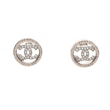 CHANEL COCO Mark Pierced earrings Stainless Steel Rhinestone Used CC women