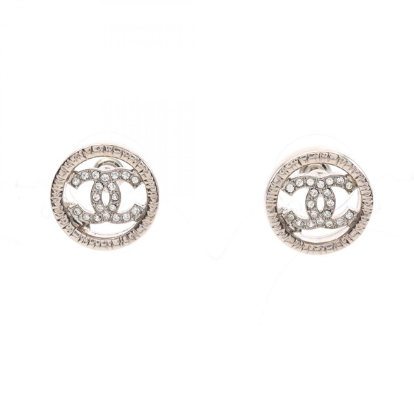 CHANEL COCO Mark Pierced earrings Stainless Steel Rhinestone Used CC women