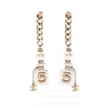 CHANEL COCO Mark No.5 Pierced earrings Gold Plated Artificial pearl rhinestone