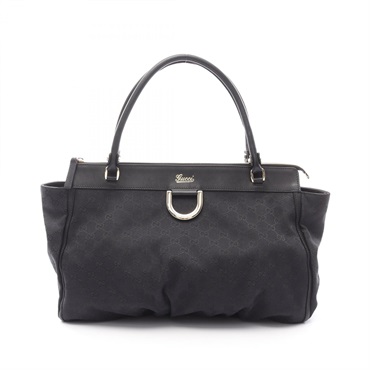 GUCCI GG Canvas Shoulder Tote Bag 190248 Leather Black Used Unisex