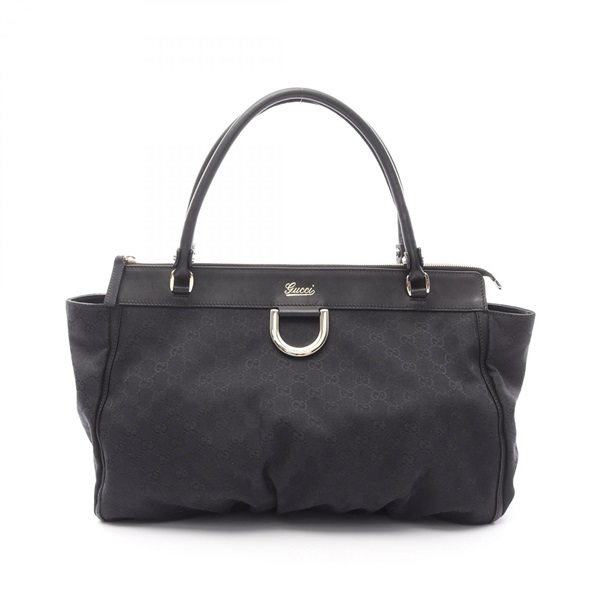 GUCCI GG Canvas Shoulder Tote Bag 190248 Leather Black Used Unisex